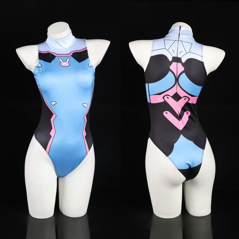 DVA Cosplay Swimsuit Game Printed Jumpsuit Women Sexy One-Piece Bathing Suit Halloween Costume