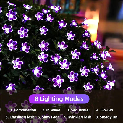Solar Led String Lights Outdoor Cherry Flowers String Lights With 8 Modes Lighting Camping Garden Christmas Decor Solar Lamp
