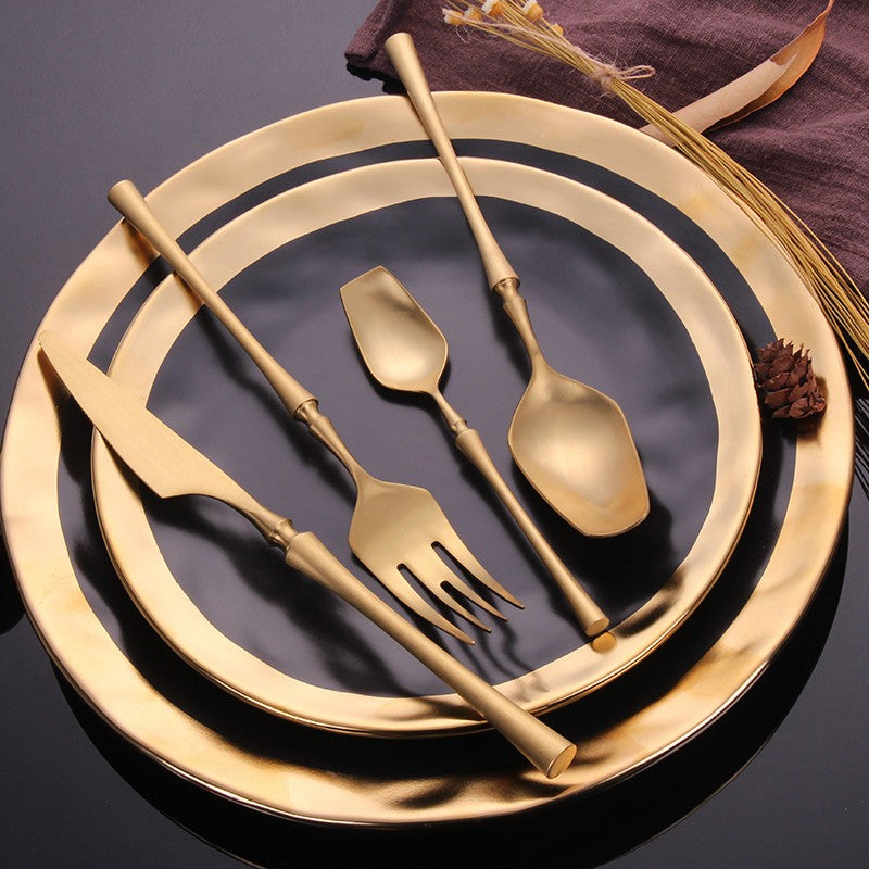 Conjunto de Talheres Matte Dourado Garfos Colheres Facas Conjunto de Talheres Aço Inoxidável Dourado Prata com Garfo de Bolo