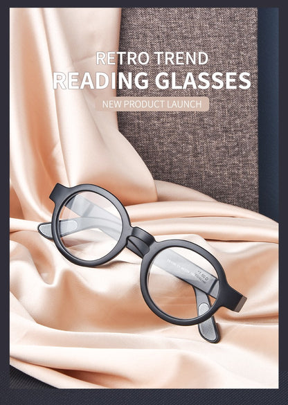Guanhao Brand Men Reading Glasses Vintage Round Frame Clear Elderly Glasses Thick Frame Large Frame Women's Presbyopia Glasses