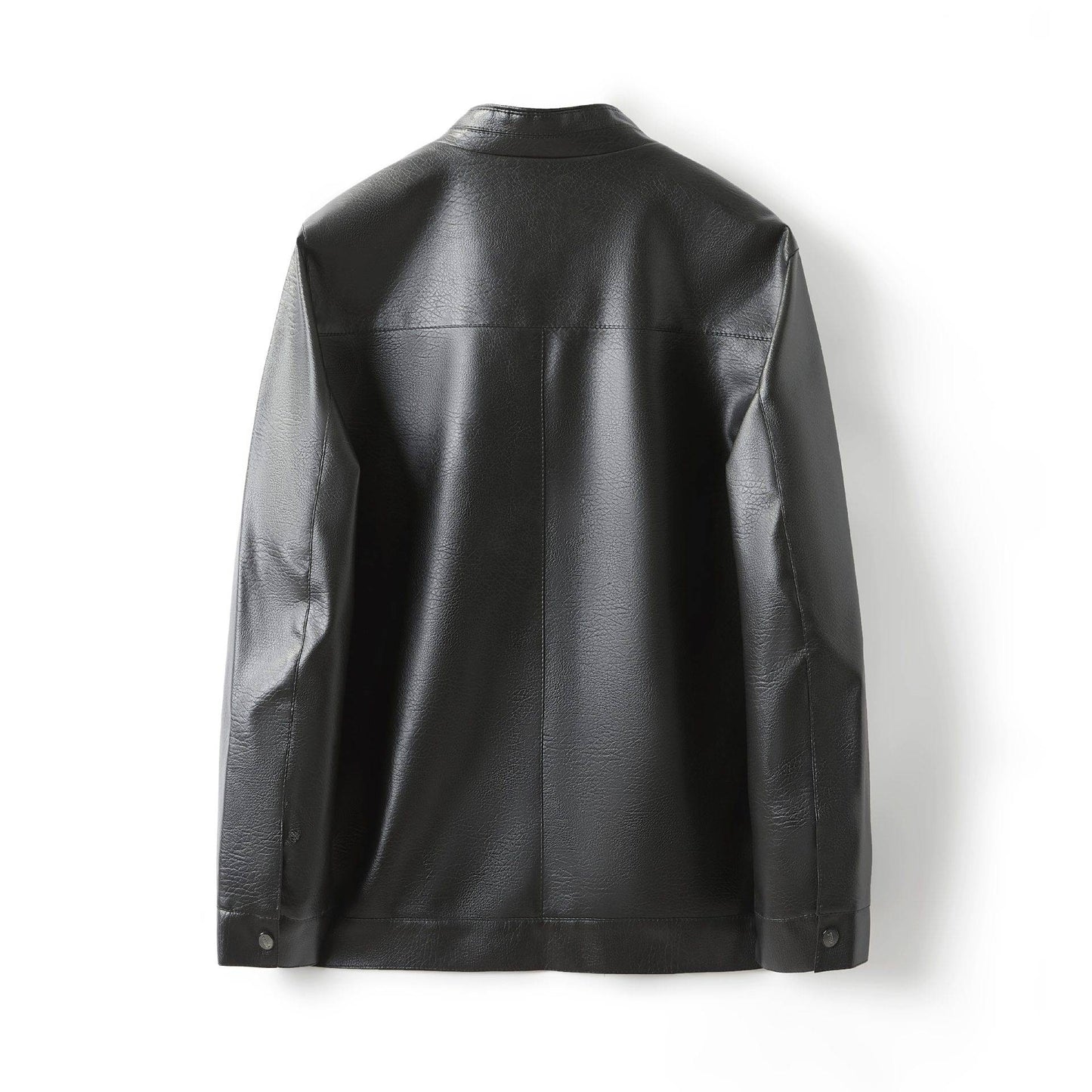 Men's Stand Collar Slim Fit Autumn Winter New Haining Leather Jacket Men's Middle-aged Plus Velvet Thickening