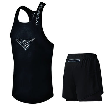 Men's running vest and shorts set with mesh design: breathable, comfortable, quick-drying, a two-piece suit for sports and fitne