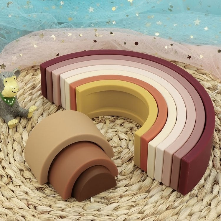 10Pcs/Set Baby Silicone Building Block BPA Free Rainbow Soft Block 3D Educational Montessori Stacking Toys Baby Teether Gift