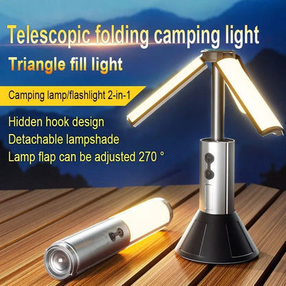 Light 2 in 1 Rechargeable Telescopic Camping Lantern Multi-functional Camping  Flashlight with Hook Outdoor Emergency Work Light