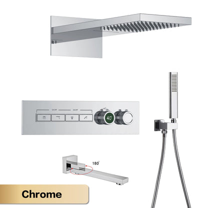 Luxury gun gray brass thermostatic shower system wall mounted LED digital display hot and cold water bathroom embedded faucet