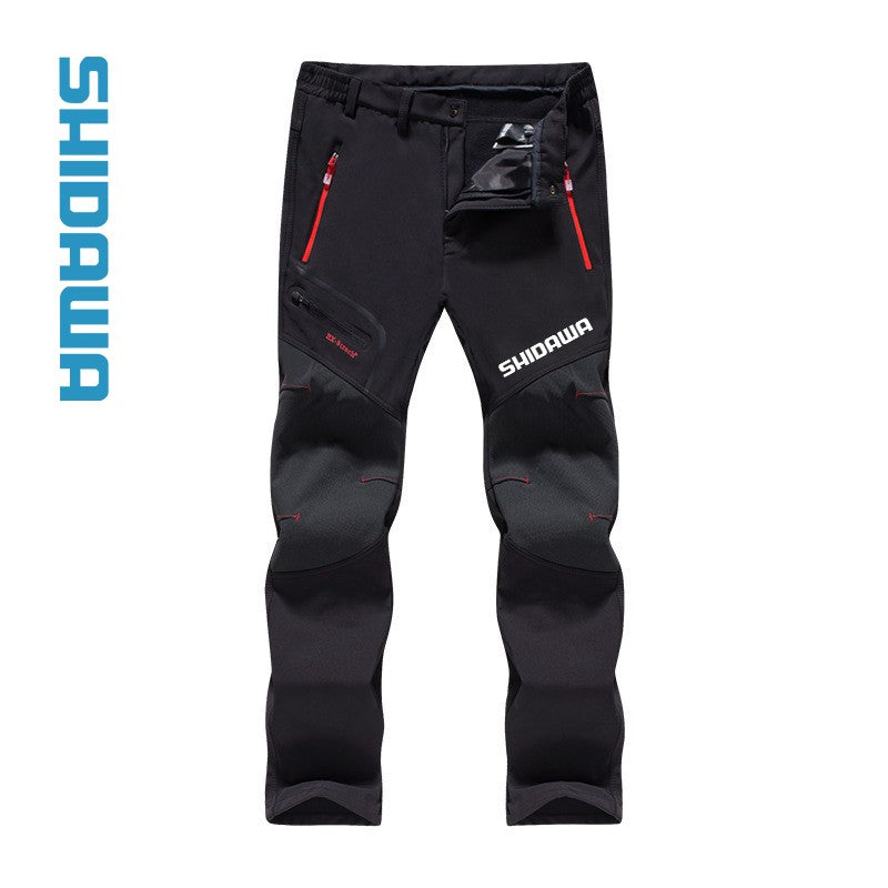 Traje de Pesca de Inverno Corta-Vento Impermeável Soft Shell Masculino Tamanhos Grandes com Capuz Acolchoado de Veludo Quente + Conjunto de Calças de Pesca para Caminhada