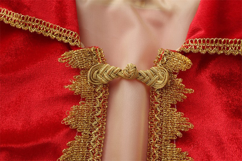 Medieval Royal Long Cape with Golden Lace Trim Floor Length Cloak Adult Men Women King Queen Halloween Cosplay Themed Party Cos