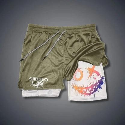 2024 Men's Smiling Face Printed Fitness Shorts Double-Layer 2-in-1 Quick Drying Fitness Outdoor Leisure Training Sports Shorts