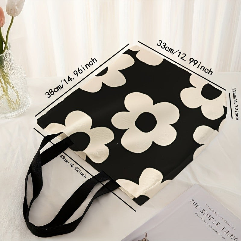 Yellow flower printed tote bag, reusable fashionable backpack, multifunctional handbag, printed canvas shopping bag