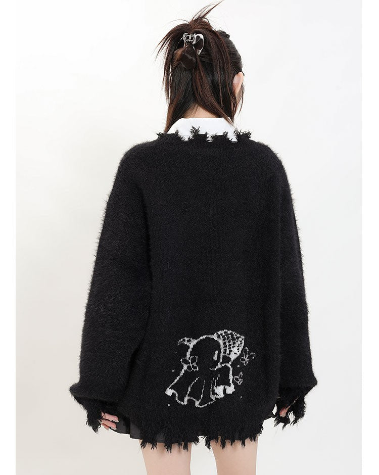 KKyesiou Dopane Orange Knitted Sweater loween Design Men Women Retro American Sle Couple's Long Sve Casual Loose Fit