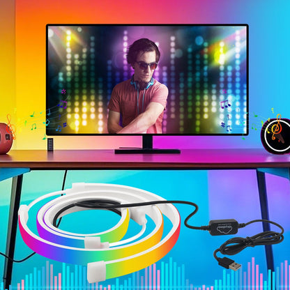LED RGBIC Backlights PC Gaming Neon Strip Synchronized 24-34inch Monitor USB Powered 5V LED Light Sync Music RGB Ambien Lighting