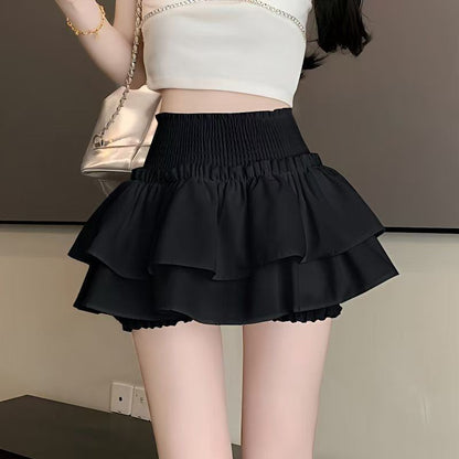 Korean Chic Y2K Sweet Girl's White Princess Mini Skirt Ballet-style Tiered Skirt Elastic High Waist Cake Skirt Shorts All-match