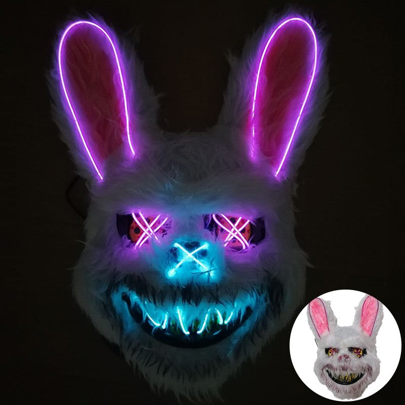 Novelty LED Bloody Furry Bunny Rabbit Bear Mask Realistic Scary Horror Killer Adult Masquerade Cosplay Costume Accessory