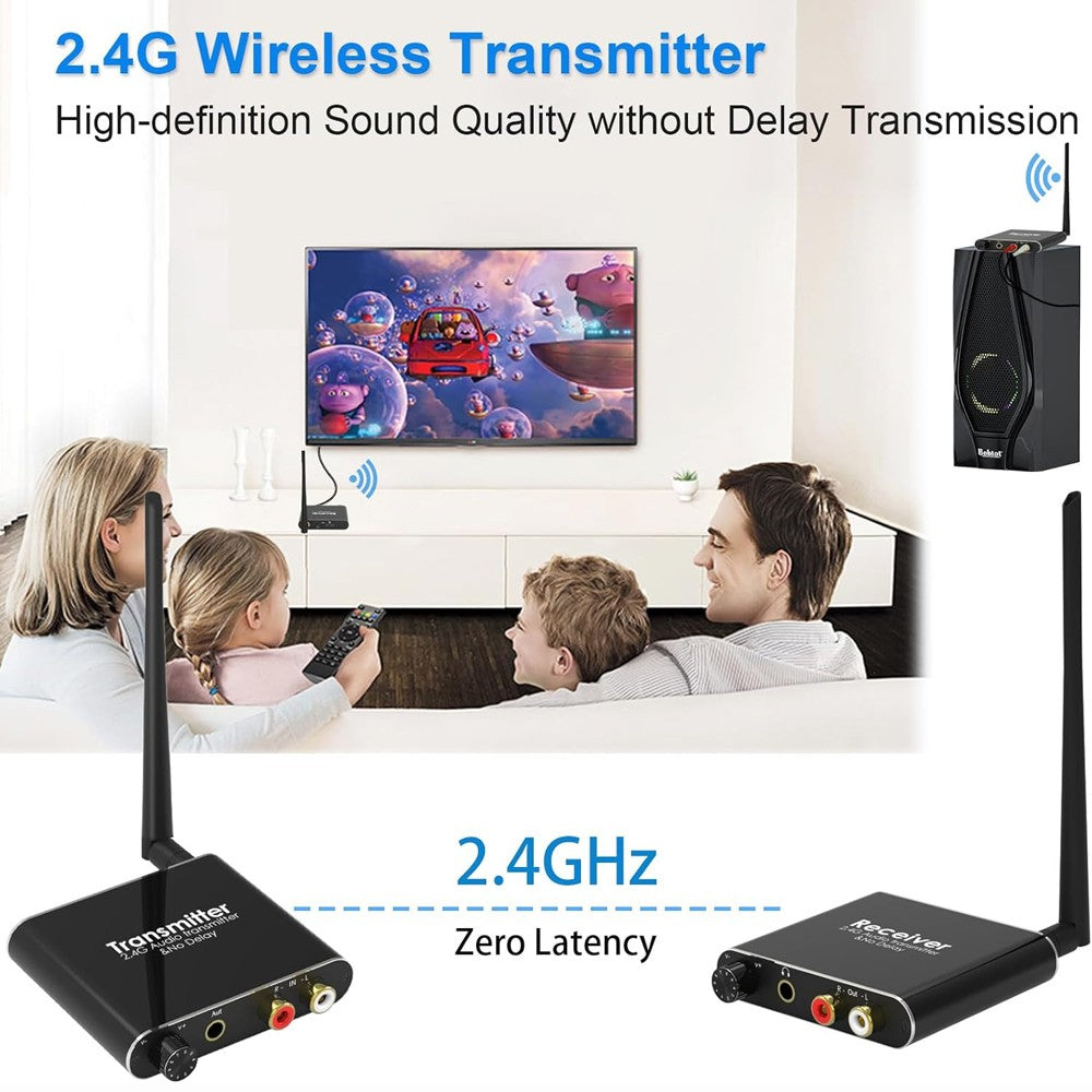 AIXXCO 50M 2.4G Wireless Wifi Audio Music Transmitter and Receiver With 3.5mm R/L RCA Wireless Audio adapter