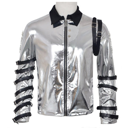 New In Stock: Michael Jackson Bad Era Silver Jumpsuit. Retro Rock Star Stage Performance Bodysuit & Top