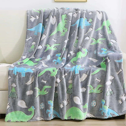 Manta de Flanela de Dinossauro Unicórnio Luminoso para Meninas e Meninos Que Brilha no Escuro Macia para Árvore de Natal
