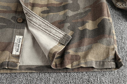 May Khaki wash vintage thick woven cotton cargo long sleeve shirt men's autumn and winter casual shirt coat