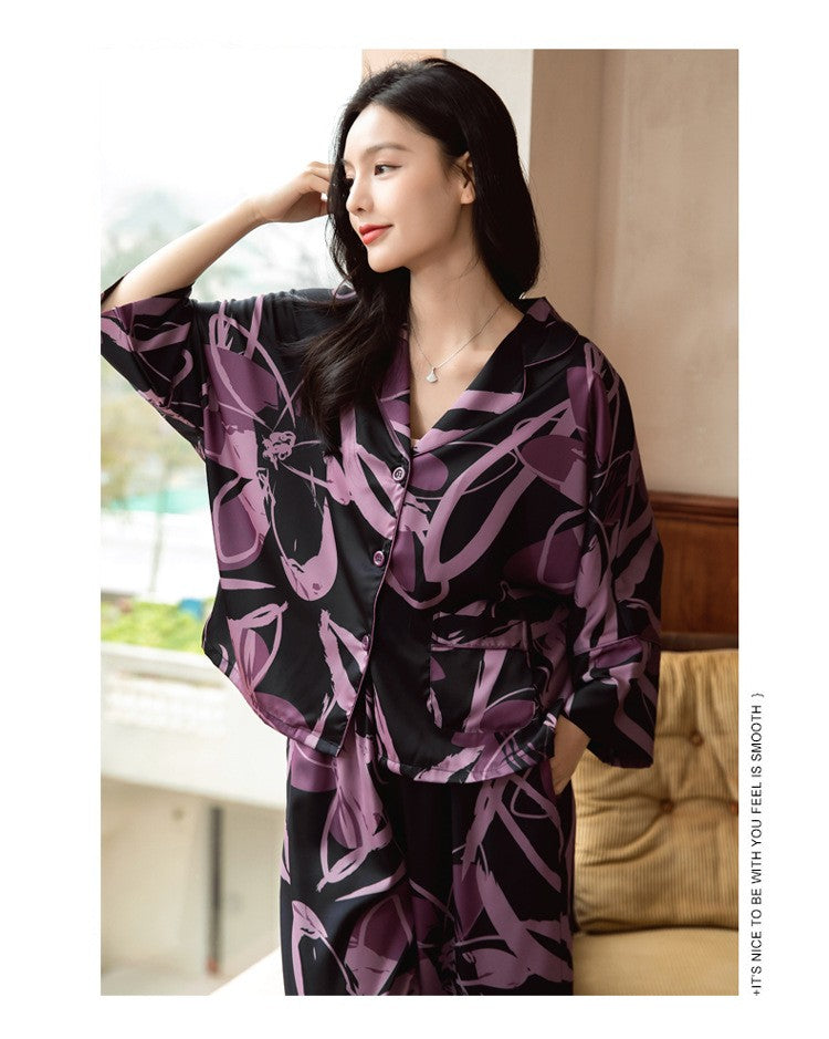 Premium Women's Ice Silk Pajama Set Lightweight Long Sleeve Loungewear Fashionable Silk Design Luxurious Comfort for Homewear