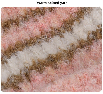 Rabbit Fur Hat  New Autumn Winter Style Warm Beanie  Large Head Circumference Jacquard Elegant Bucket Hat  Women 56-58CM