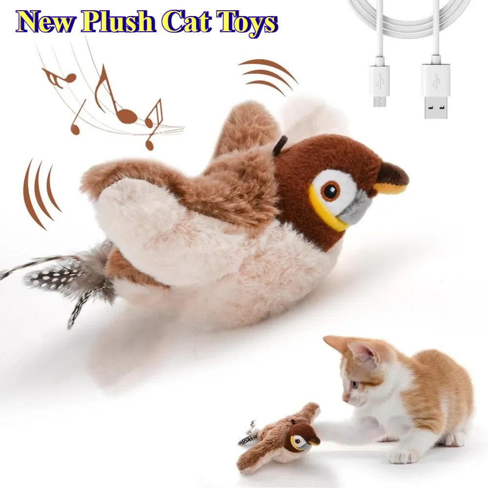 Brinquedo Interativo Hot Cat Catnip Elétrico Pássaro (com Catnip) Cães Gatos Brinquedo de Pelúcia Ranger Ativado por Toque USB Recarregável para Pets