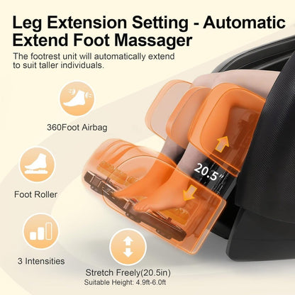 2025 Massage Chair, Zero Gravity Massage Chair Full Body Recliner w/Heat Therapy, 10 Fix Rollers, 20 Airbag, 6 Auto Mode, Extend