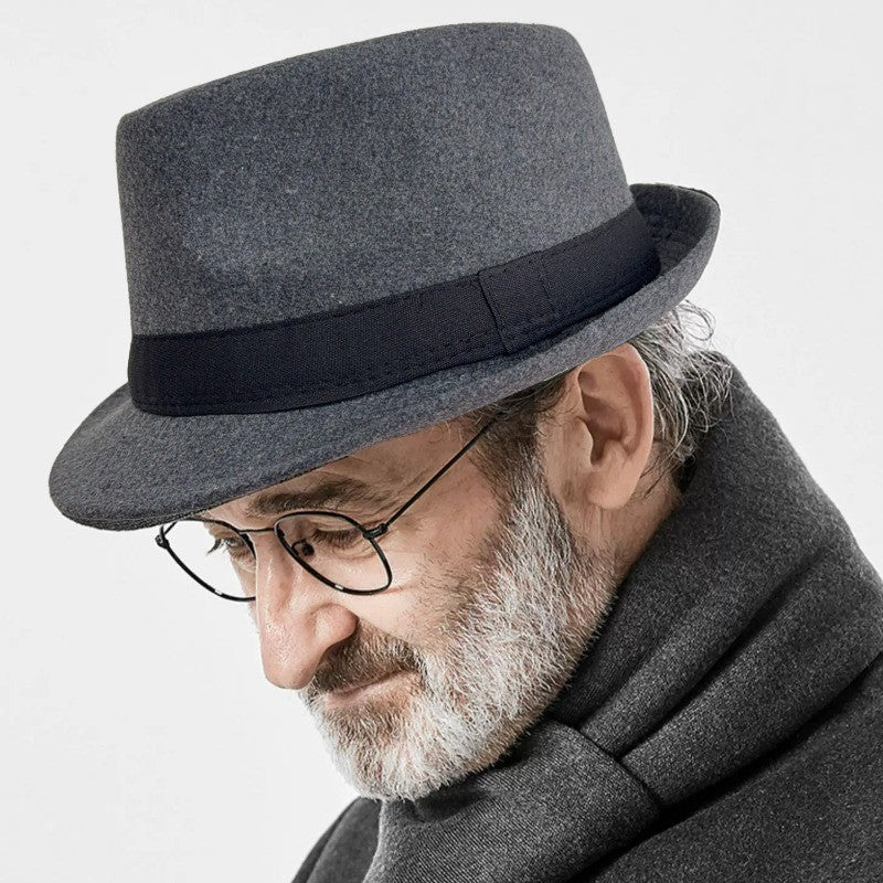 New Fashion Casual Topper for Men British Fashion Black Jazz Hat Wool Versatile Middle-aged Elderly Hat Elegent Trend Fedoras