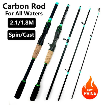 Vara de Pesca de Arremesso e Spinning, Ponta Sólida ML 1,8/2,1m, Ultraleve, para Jigging de Trutas, 4/5 Seções, Pesca