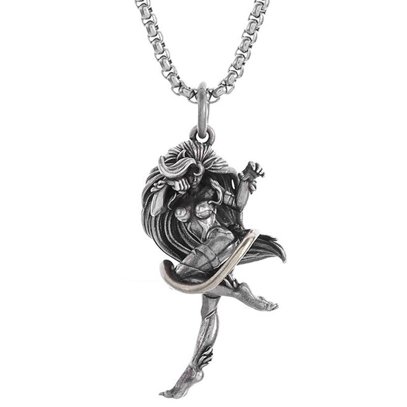 Colar Pingente Menina Bonita Anime Mecha Banhado a Prata Joia da Moda Hip-Hop Rock Punk Presente para Homens e Mulheres