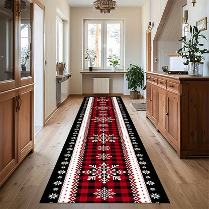 VIKAMA Festive Christmas Snowflake Runner Rug Home Decoration Kitchen Rugs, Entryway Hallway Bedroom Carpet Welcom Floor Mat
