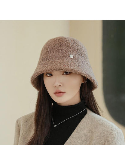 Chapéu Bucket Feminino Outono Inverno Lã Aba Larga Quebra-Sol Bob Cap Manter Quente Casual Vintage Acessórios de Chapéu Feminino