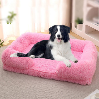 Cama para Cães Meia Volta Recheio Total, Sofá para Cães Grandes e Quente de Inverno, Cama Quadrada Macia para Gatos, Canil de Pelúcia, Acessórios para Casa de Filhotes