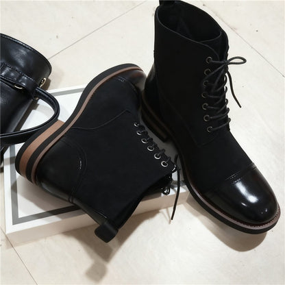 Men's Leather Lace - up Ankle Boots Retro Color - Block Formal Casual Boots Comfortable Non - slip Dress Boots For Daily Wear