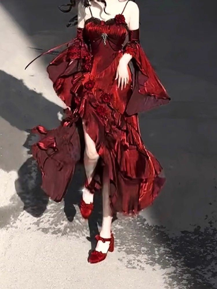 Red Rose Dress Lolita Mermaid Dress Elegant Goddess Lolita Adult Ceremony Dress Skirt