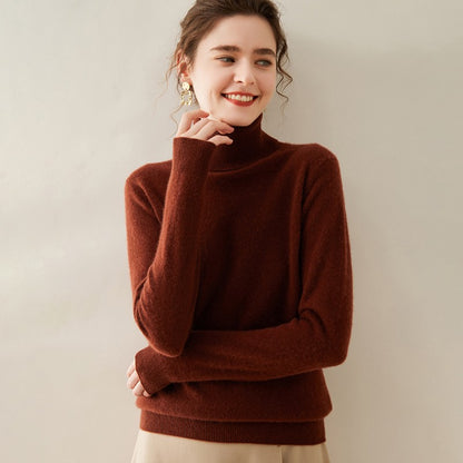 Suéter de Cashmere Feminino Gola Alta Manga Comprida Pulôver de Malha 100% Cashmere Puro Suéter Básico Versão Coreana Top Feminino