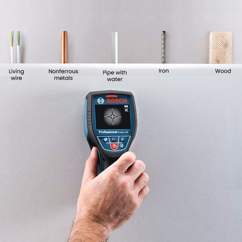 BOSCH D-TECT 120 Detector de metais Scanner Display digital profissional Detector de parede Localizador de pinos para cabo, cano de água, madeira, metal