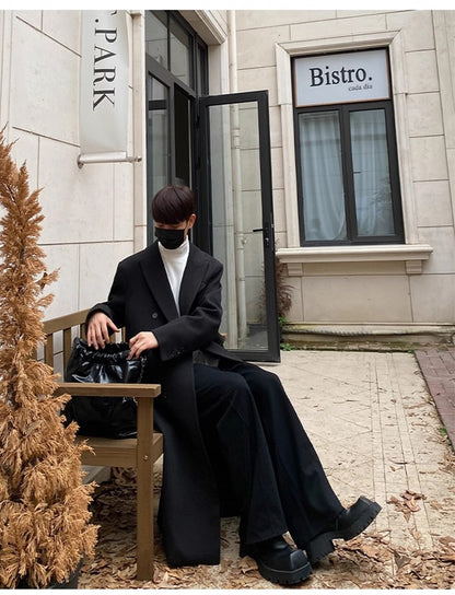 Mauroicardi Autumn Winter Long Warm Coffee Black Soft Woolen Coat Men Double Breasted Loose Casual Wool Blends Overcoat 2023