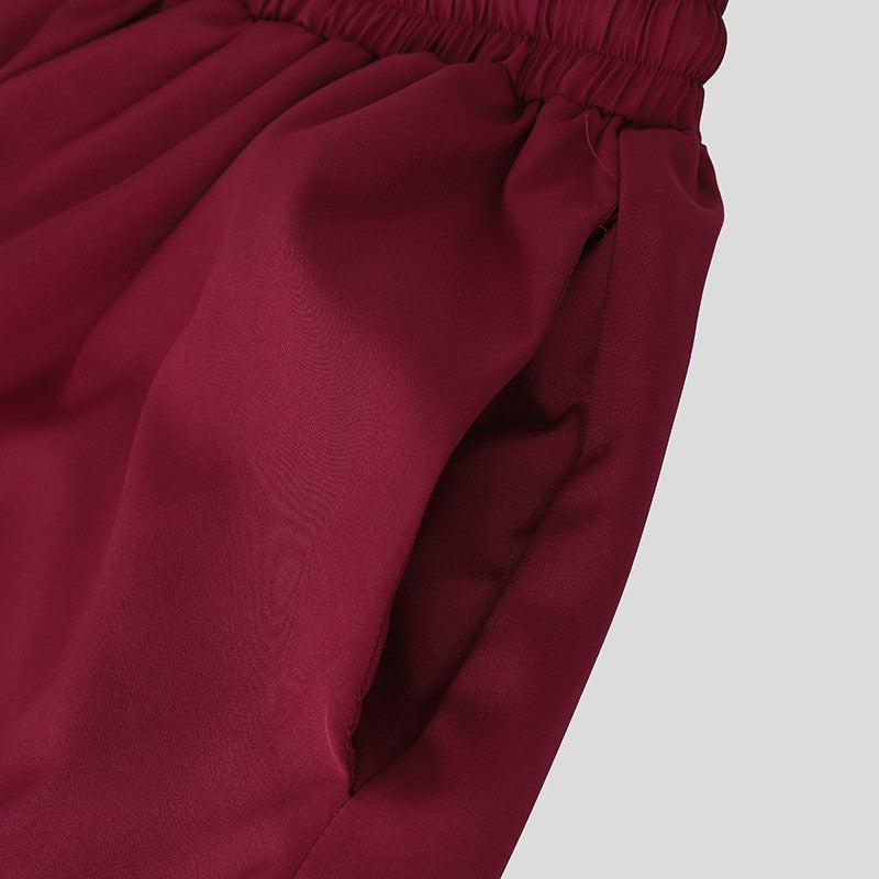 INCERUN Men Irregular Pants Solid Color Drawstring Loose Casual Wide Leg Trousers Men Streetwear 2025 Fashion Male Skirts Pants