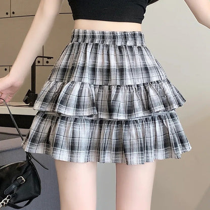 Mini Skirt Cute Sexy Balletcore Elastic High Waist Ball Gown Ruffle Patchwork Lo