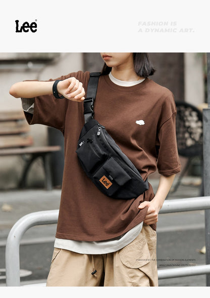 LEE Original Black Fashion Fanny Pack Women Men Korea Style Waterproof Nylon Crossbody Chest Bag Sport Phone Shoulder Waist Bag