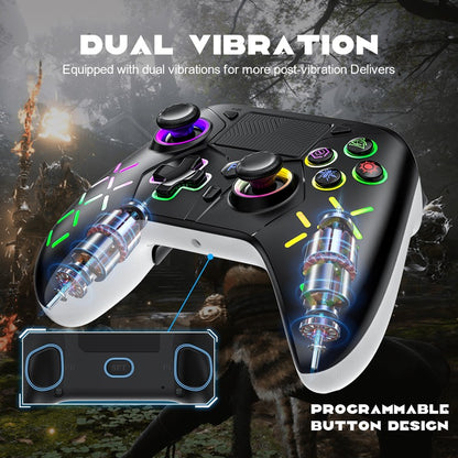 Controller for PS5/PS4/PS3/Steam/PC RGB Wireless Control Joystick Hall Linear Trigger Gamepad Turbo Dual Vibration Game Remote