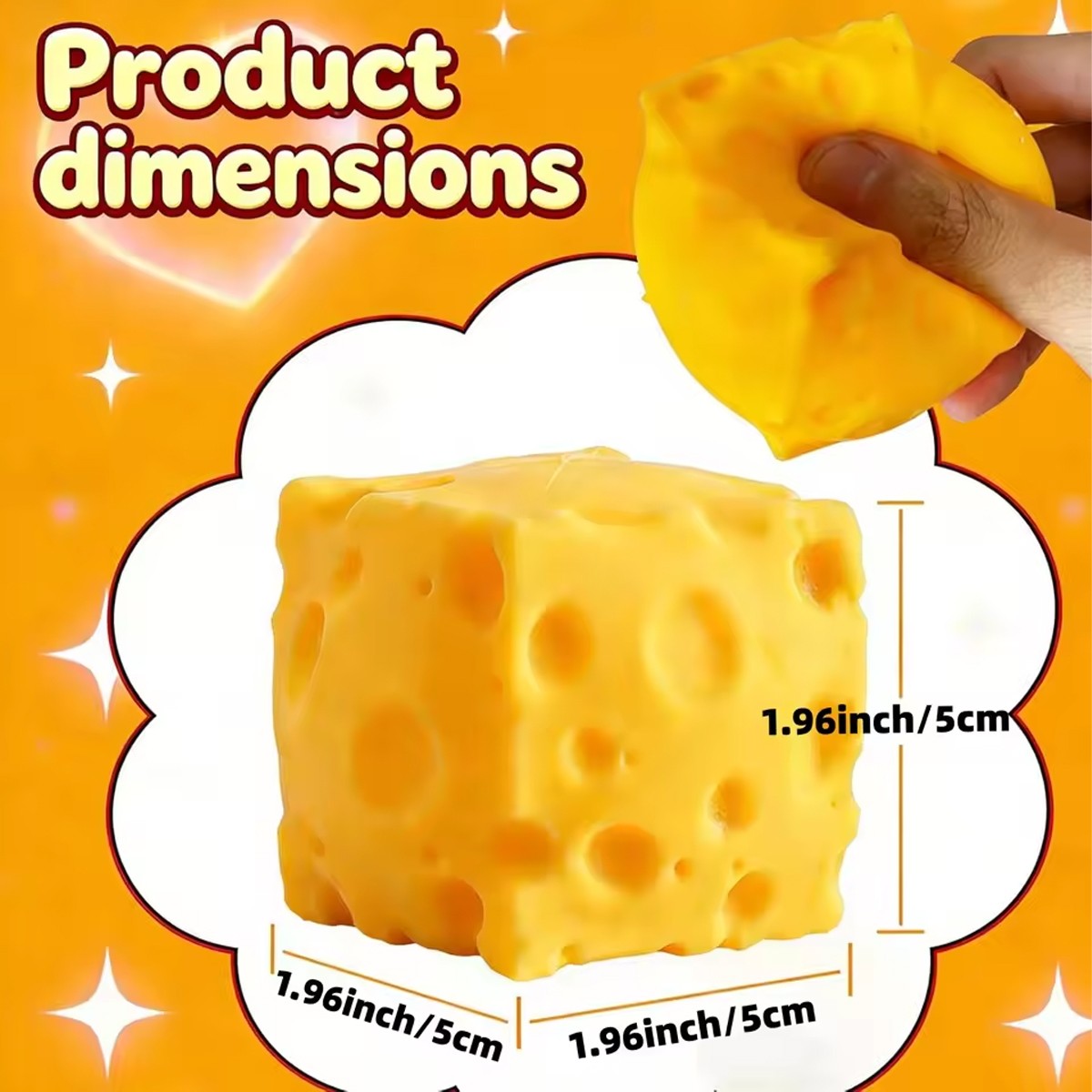 1/3/5Pcs 5cm Cheese Squeeze Toy Fidget Stress Relief Squishy Cube Toy, Slow Rebound, Decompression Toy for Kids Adults Gift