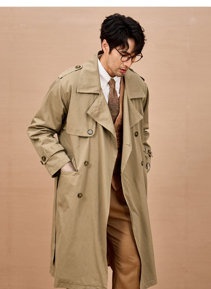 Mauroicardi Spring Autumn Long Black Khaki Trench Coat Men Shoulder Pads Double Breasted Chic British Style Fashion Clothes 2025