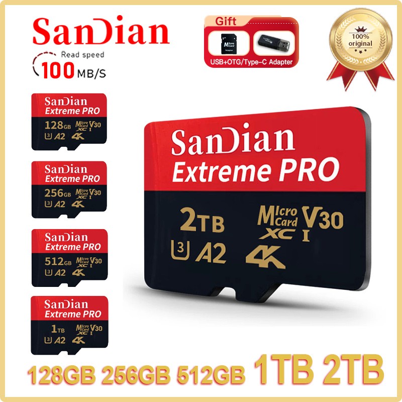 Cartão Micro SD TF Original 128GB 256GB Classe 10 Cartão de Memória de Alta Velocidade U3 4K 512GB Cartão Flash TF 1TB para Smartphone Câmera Drone
