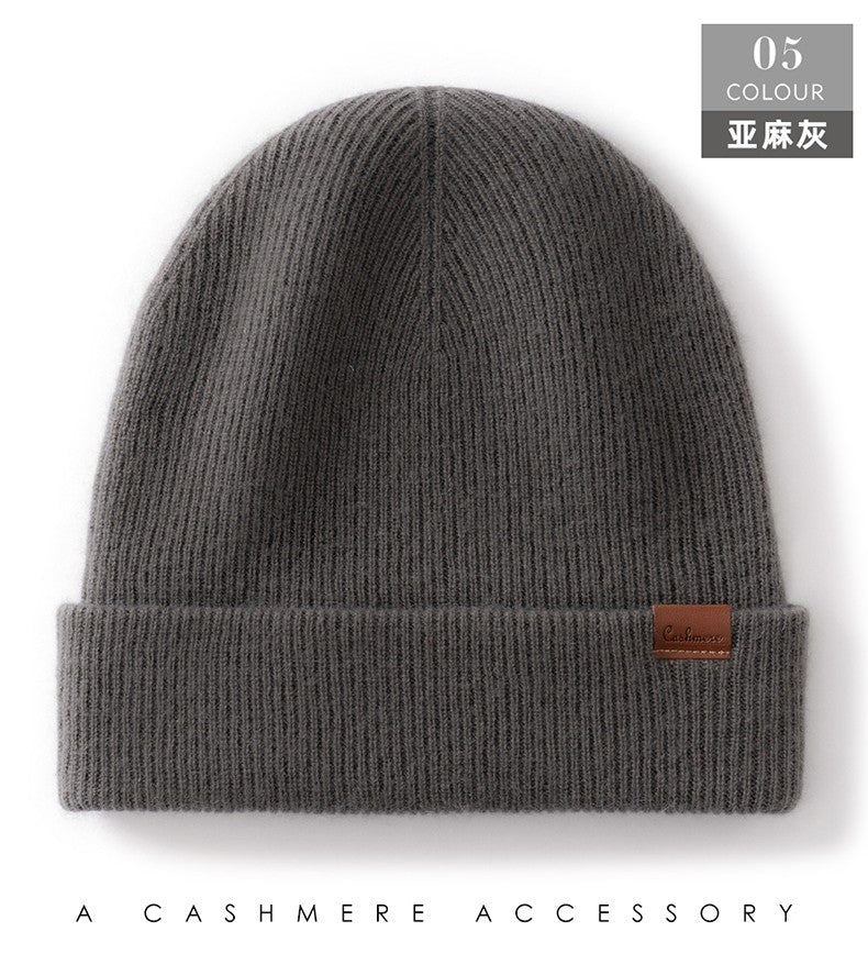 New Autumn Winter 100% Cashmere Hat Knitted Mountaineering Wool Hat Outdoor Skiing Double Layer Men and Women Thickened Warm