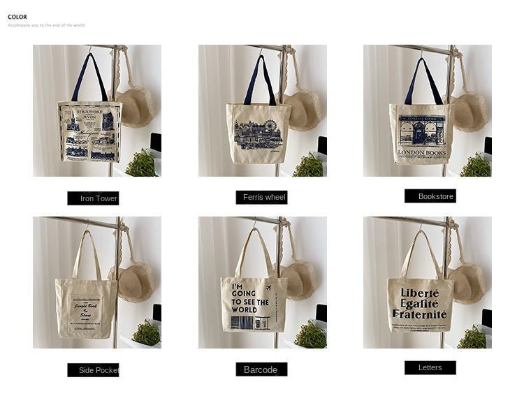 Canvas Women Handbags Shoulder Underarm Bag London Books Print Handbag Large Capacity Ladies Shopping Tote Bag Student Book Bags