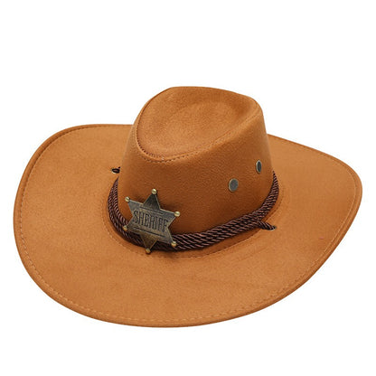 Western Cowboy Hat Retro Sheriff Cap Sunscreen With Wind Rope Hat Men And Women Horseback Riding Tourism Fishing Sunshade Cap