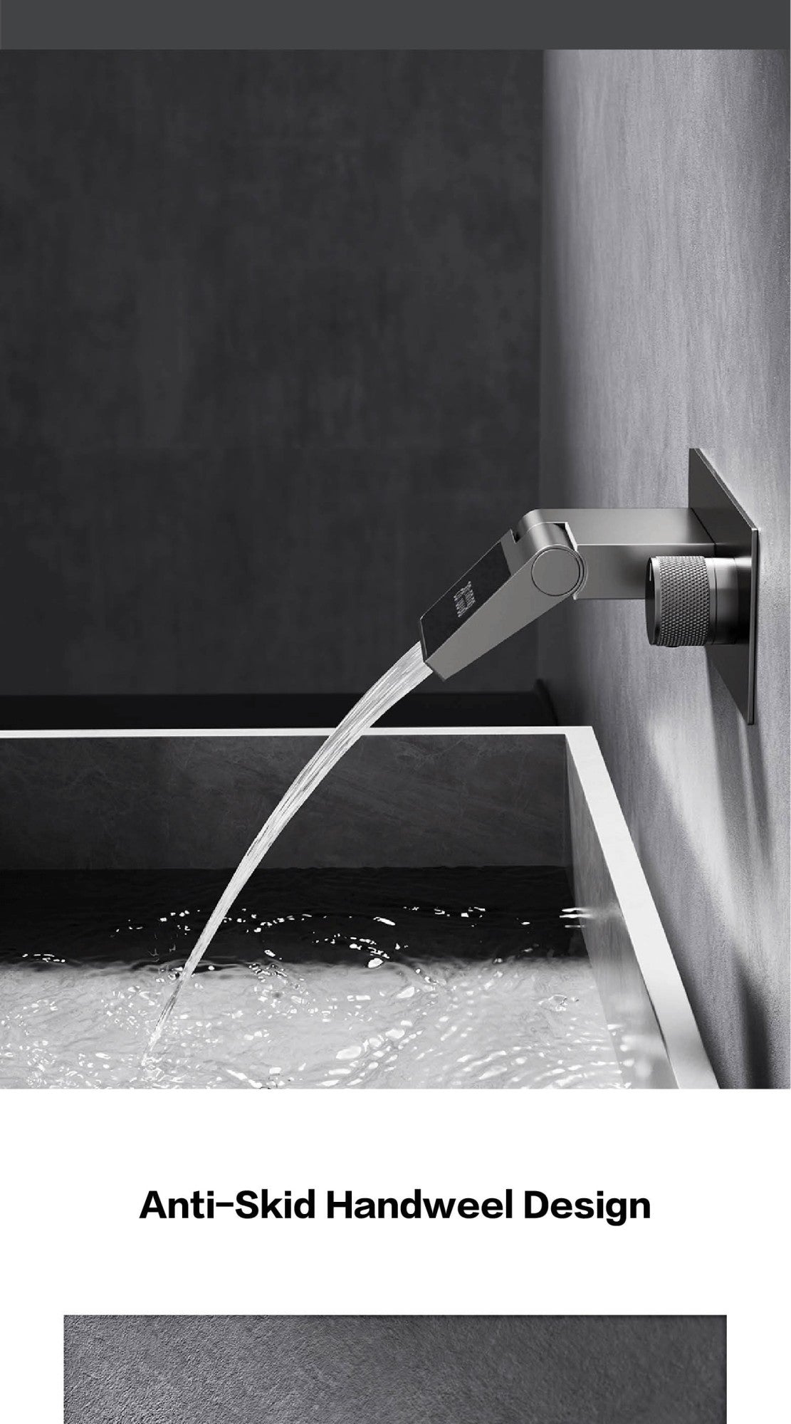 Torneira de banheiro de parede luxuosa de latão cinza chumbo com visor digital LED, misturador monocomando de água quente e fria embutido.