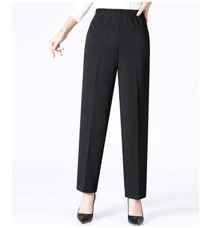 6XL 7XL 8XL Middle-aged Elderly Women's Trousers Spring Autumn Elastic High Waist Straight Pants Mother Winter Warm Fleece Pants