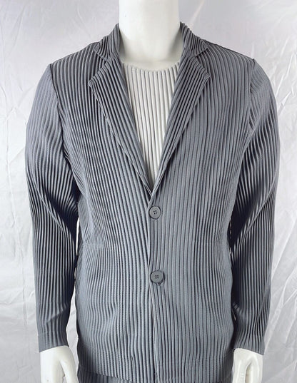 Miyake New 2025 Spring Suit Long Sleeve Pleated Pleated Men's Jacket Lapel Pleated Solid Color Fashion Loose Plisse Casual Top