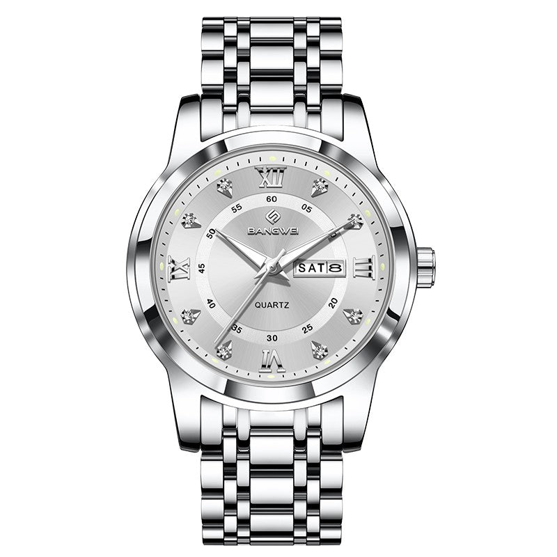 LIGE Brand BANGWEI Quartz Man Watch Fashion Stainless Steel Band Business Luxury Diamond Waterproof Calendar Watches for Men+Box